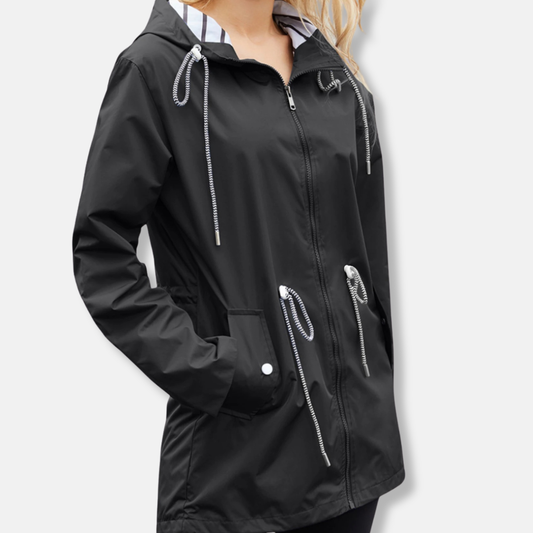 Grace Relaxed Fit Hooded Jacket | Zip Front Drawstring Waist Jacket