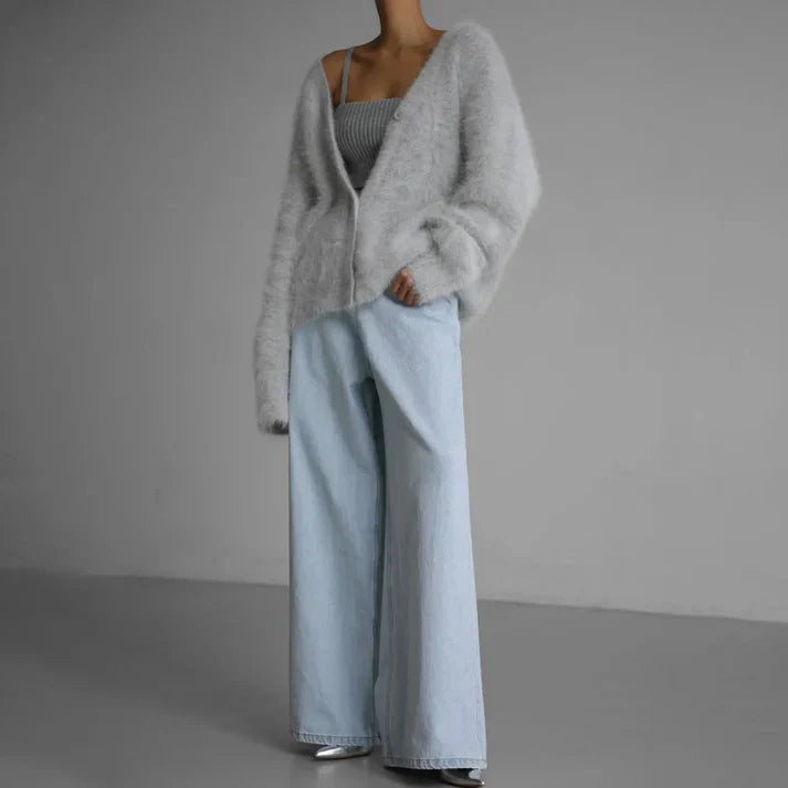 Women's v neck cardigan couture with button closure
