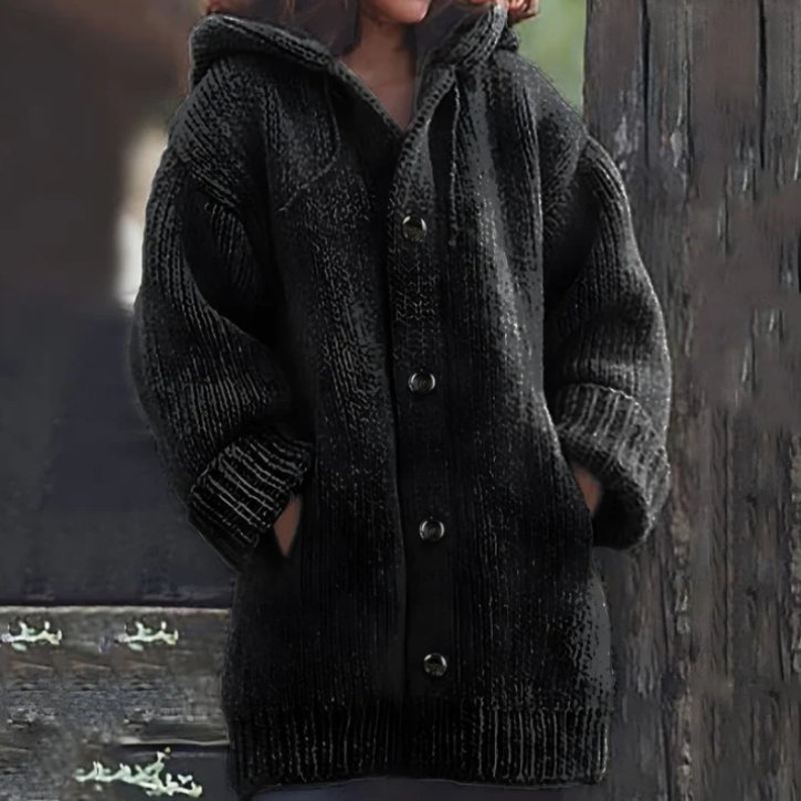 Women's solid color loose knit hoodie sweater jacket