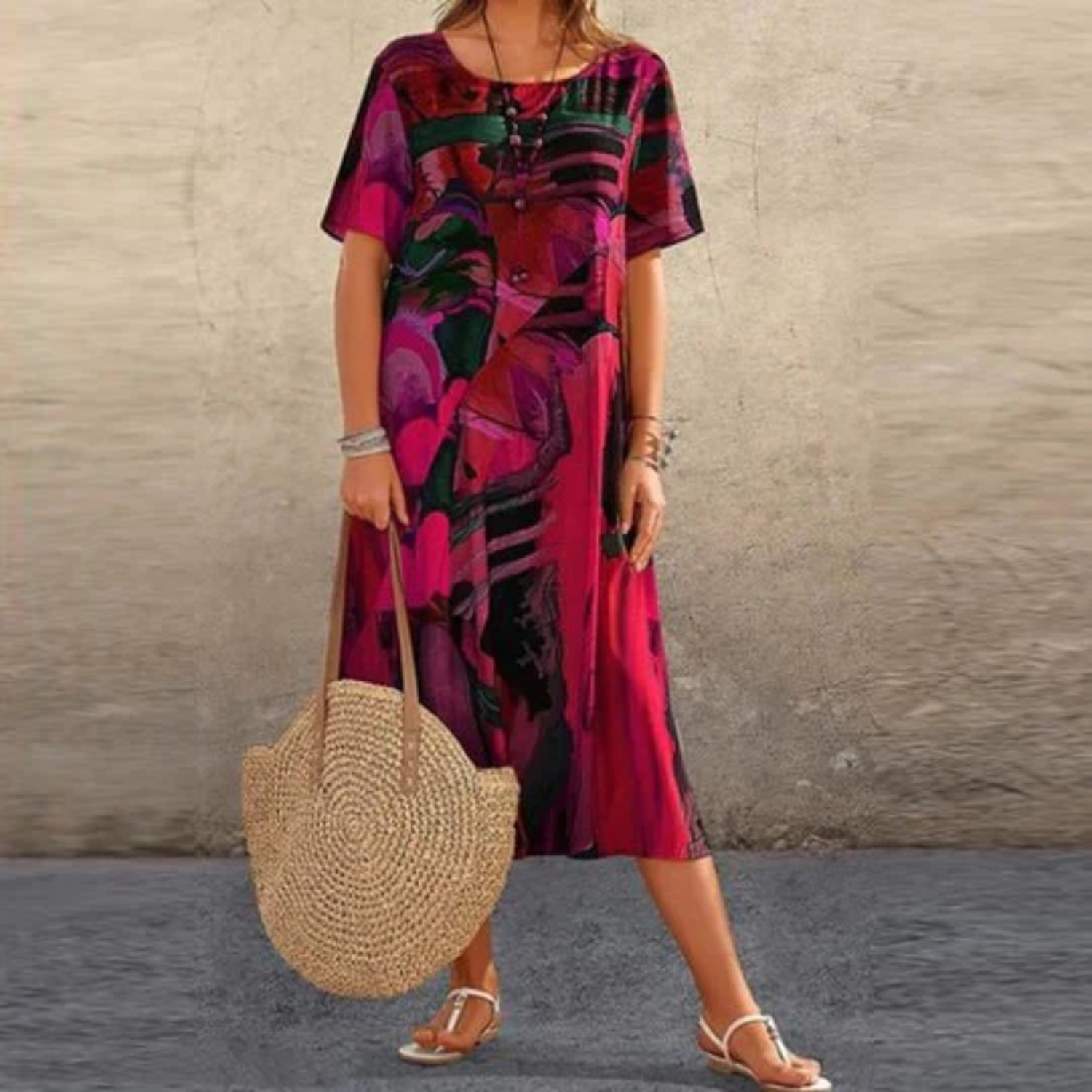 Floral Print Lightweight Loose Fit Midi Dress
