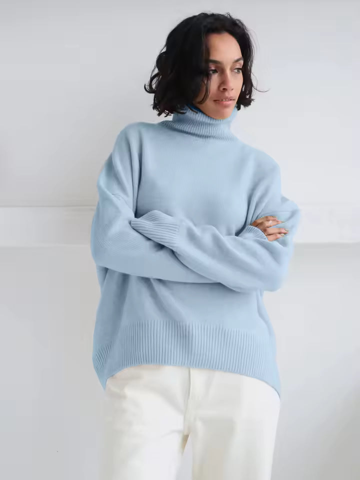 Women’s Pullover Sweater – Oversized Fit – Turtleneck – Wool Knit – Long Sleeve