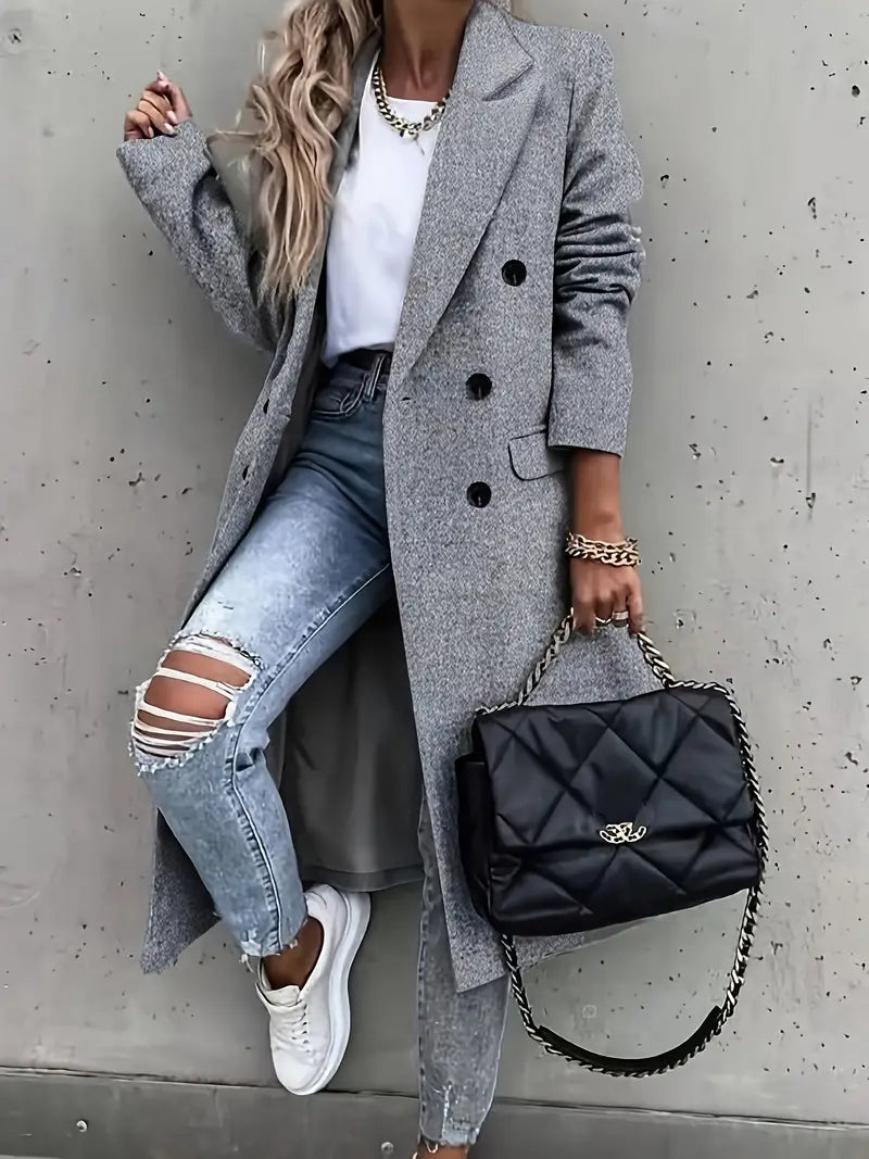 Women's tweed print lapel windbreaker jacket