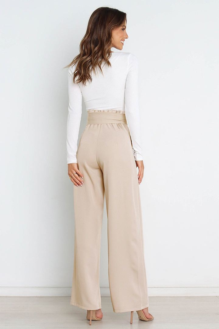 Women’s Wide-Leg Trousers – High Waist – Tailored Fit – Bow Waist Detail – Flowy Fabric