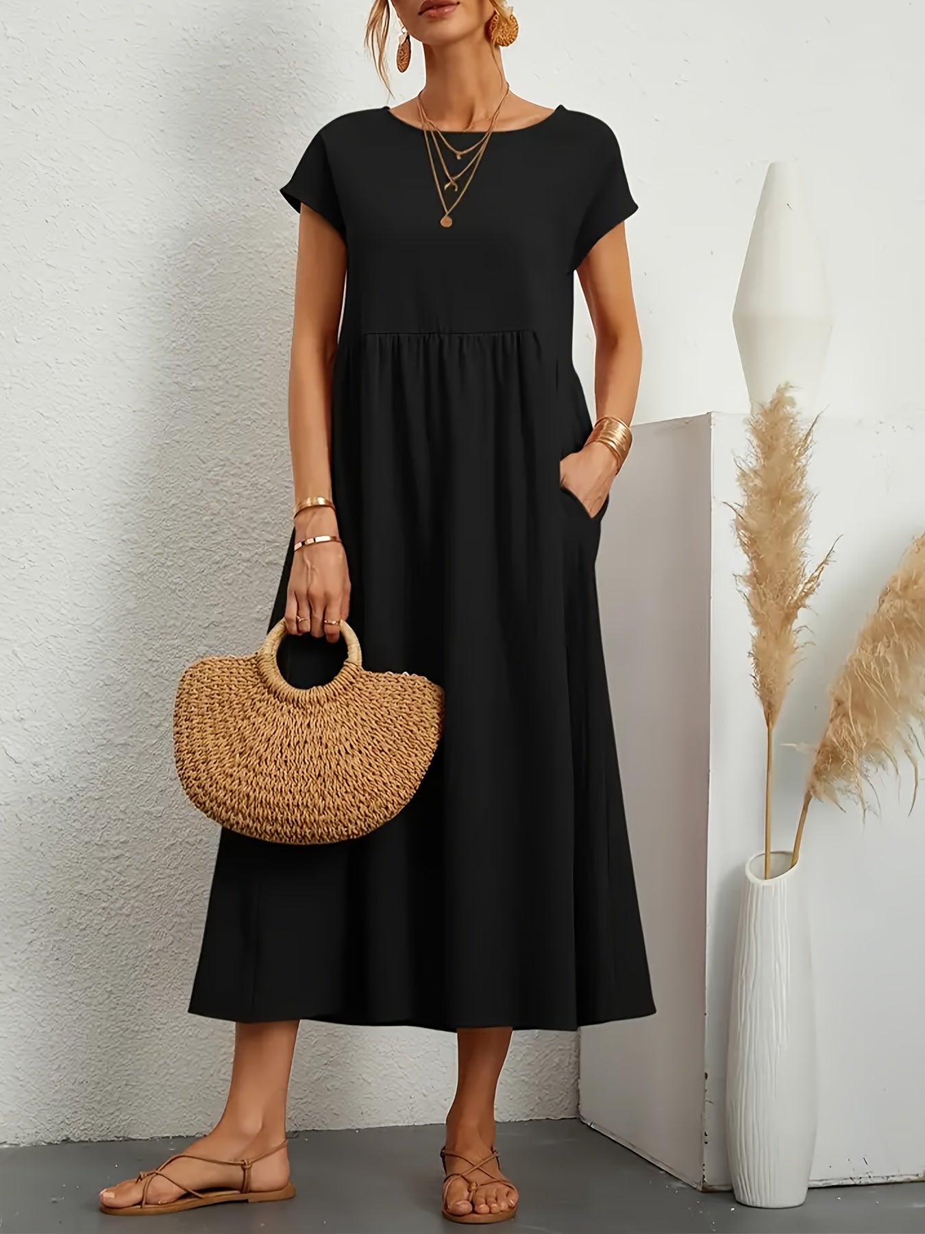 Women's Maxi Dress - Short Sleeve - Empire Waist - Flowy Lightweight Casual Wear