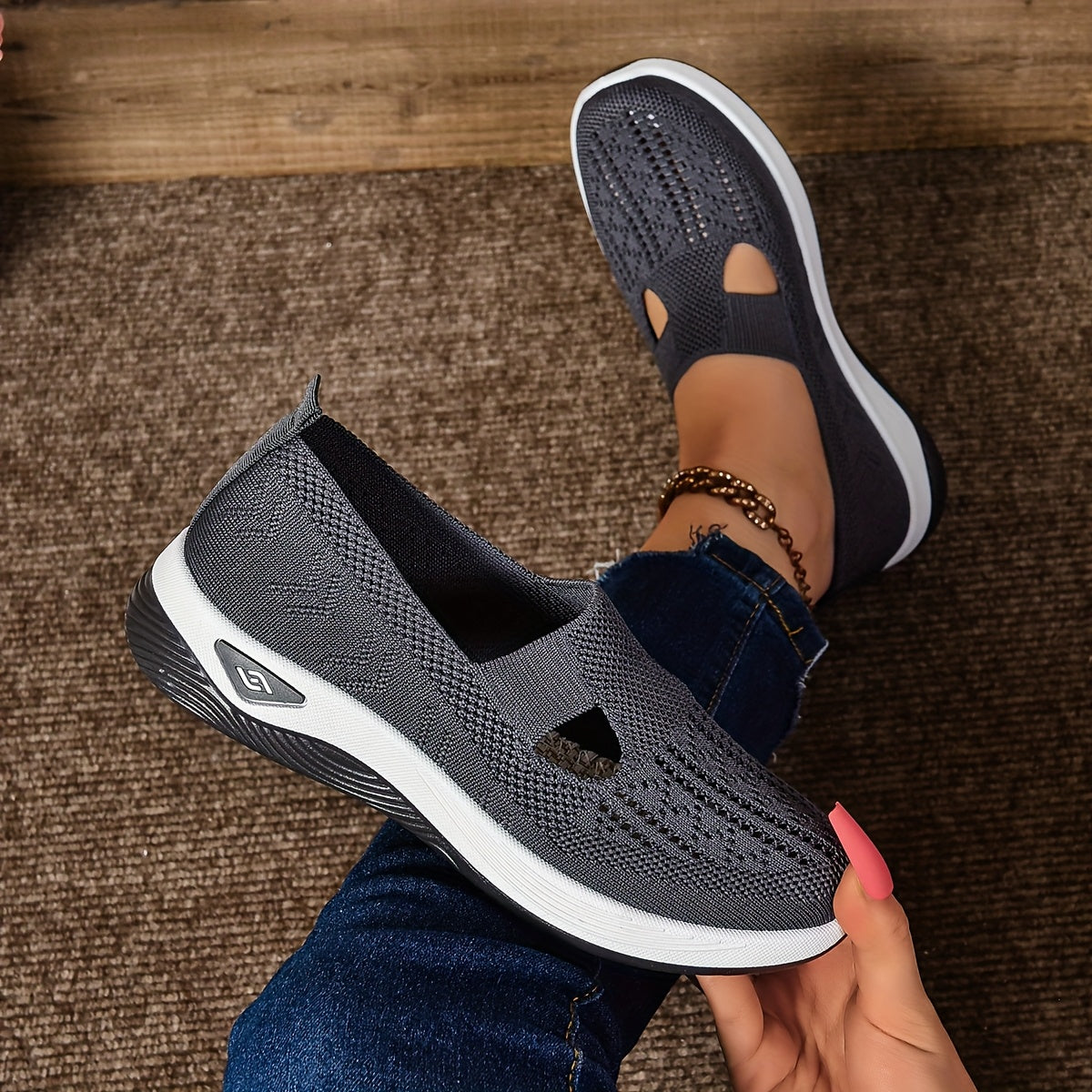 Women's Slip-On Sneakers - Breathable Knit Upper - Cushioned Sole for All-Day Comfort