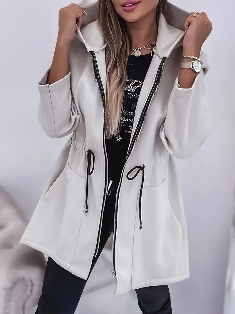 Women's zippered hooded jacket with drawstring waist