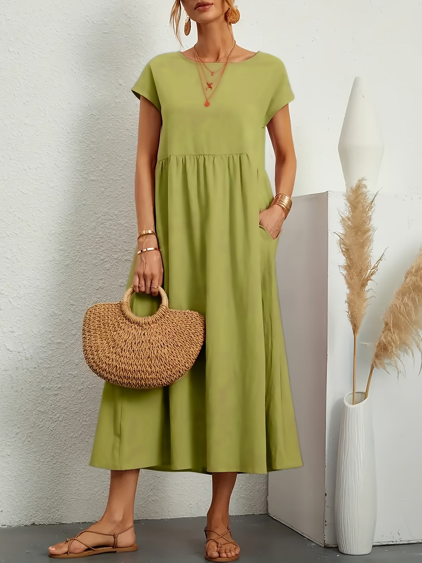 Women's Maxi Dress - Short Sleeve - Empire Waist - Flowy Lightweight Casual Wear