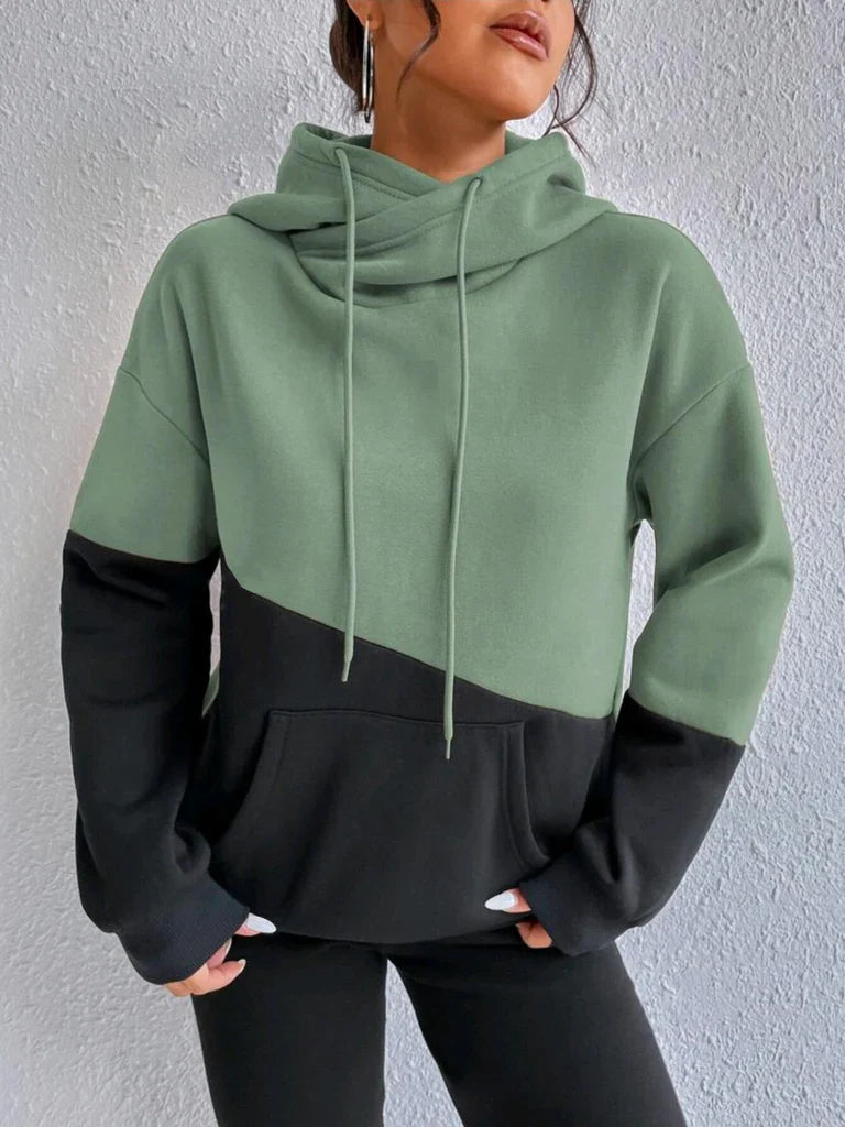 Women’s Hoodie – Relaxed Fit – Soft Knit – Colorblock – Kangaroo Pocket – Drawstring Hood