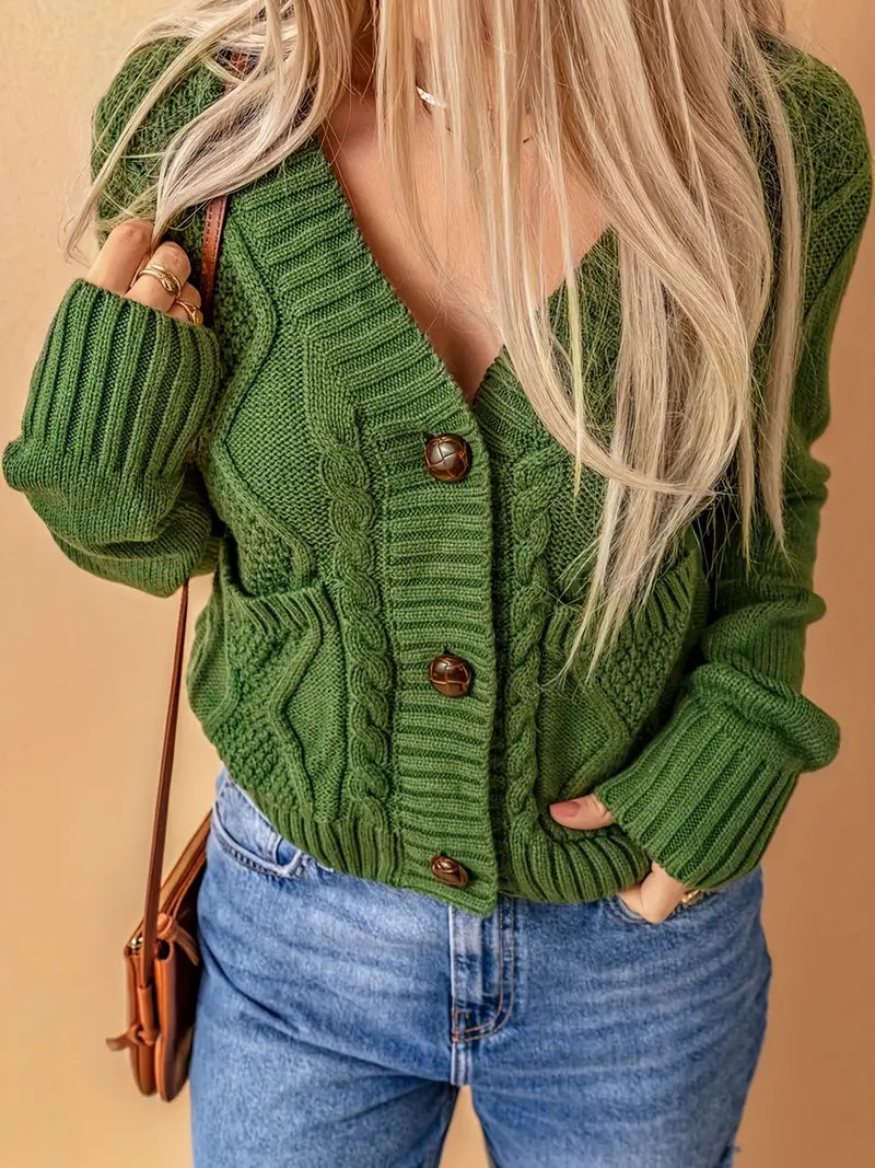 Women's textured button pocket long sleeve knit cardigan