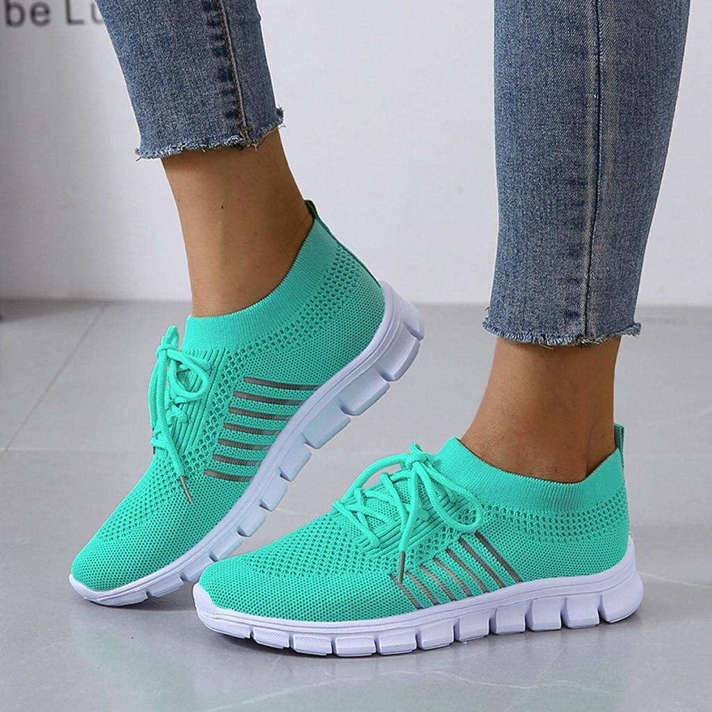Women's Sneakers - Lightweight Breathable Knit - Slip-On Lace-Up - Cushioned Sole
