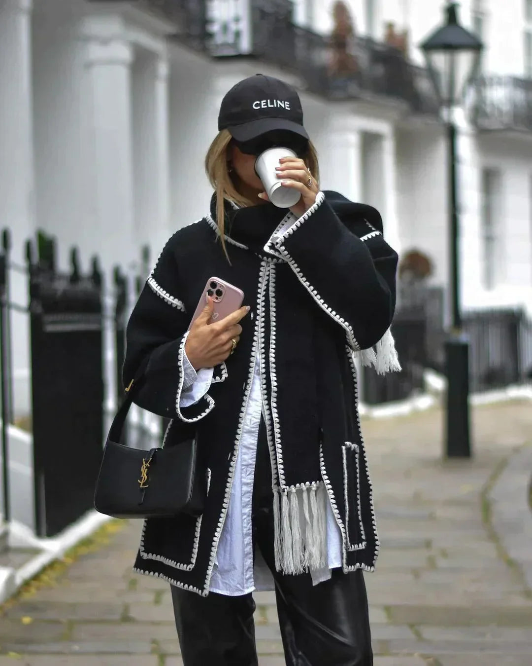 Women's coat with tassel scarf loose fit
