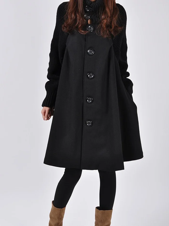 Women's mid-length high-neck button-down loose trench coat