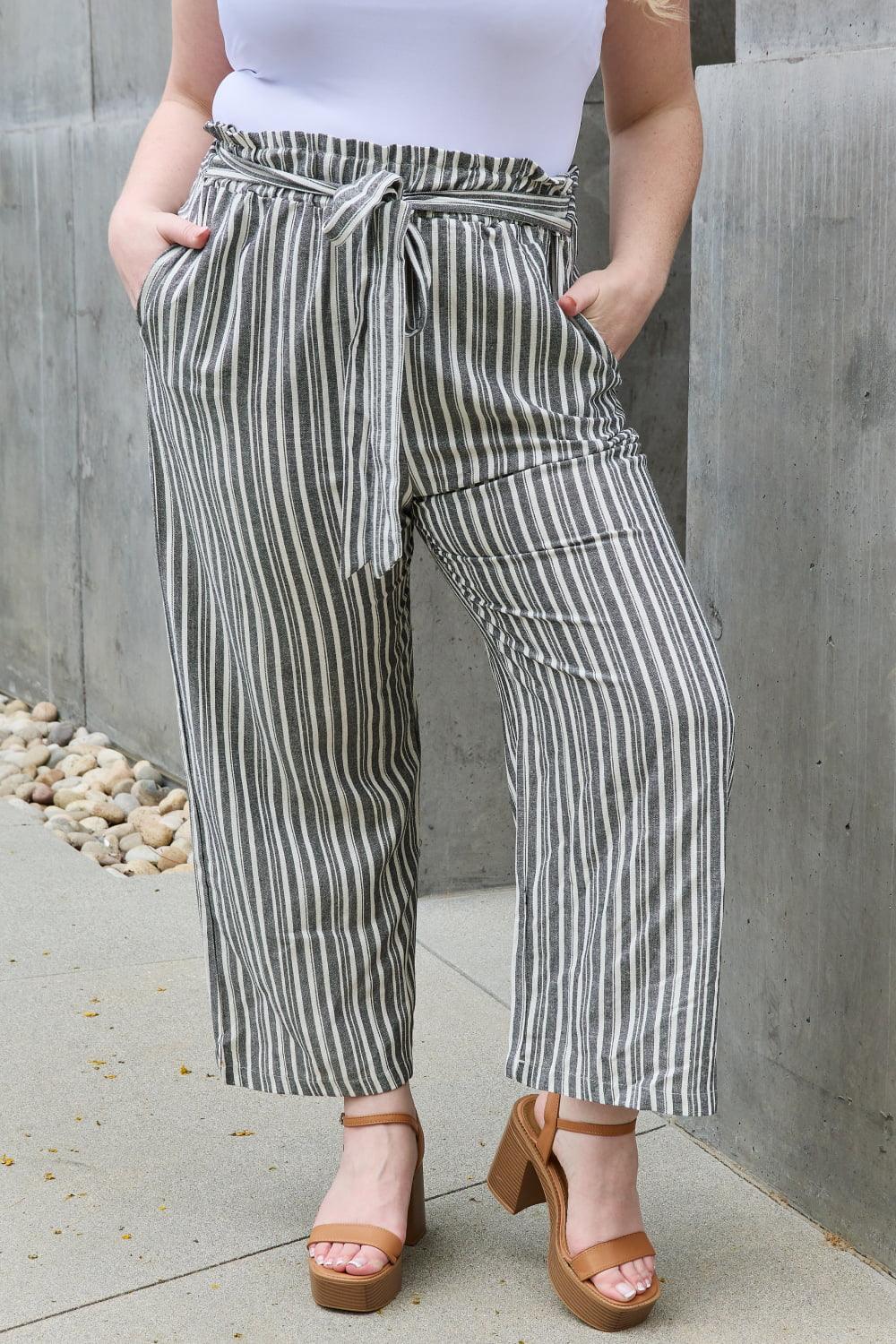 Eva - full size paperbag waist striped culotte pants