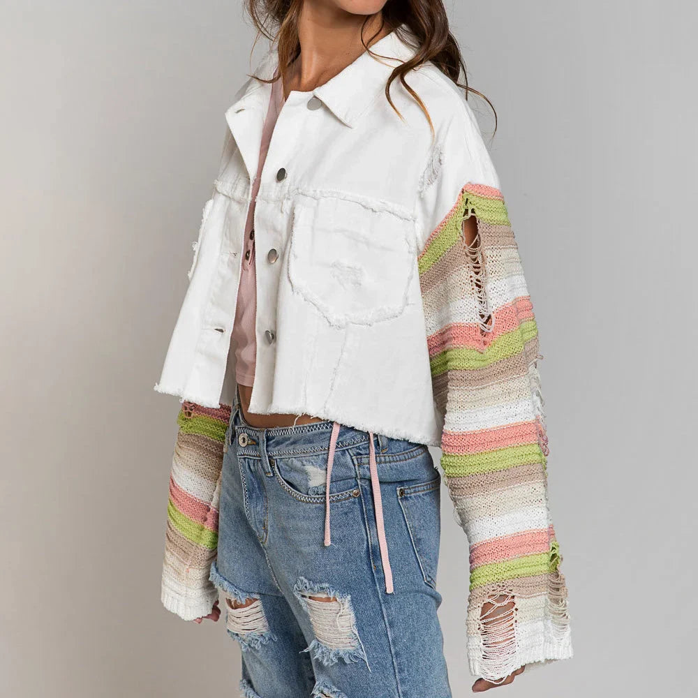 Women's stylish distressed jacket with button closure