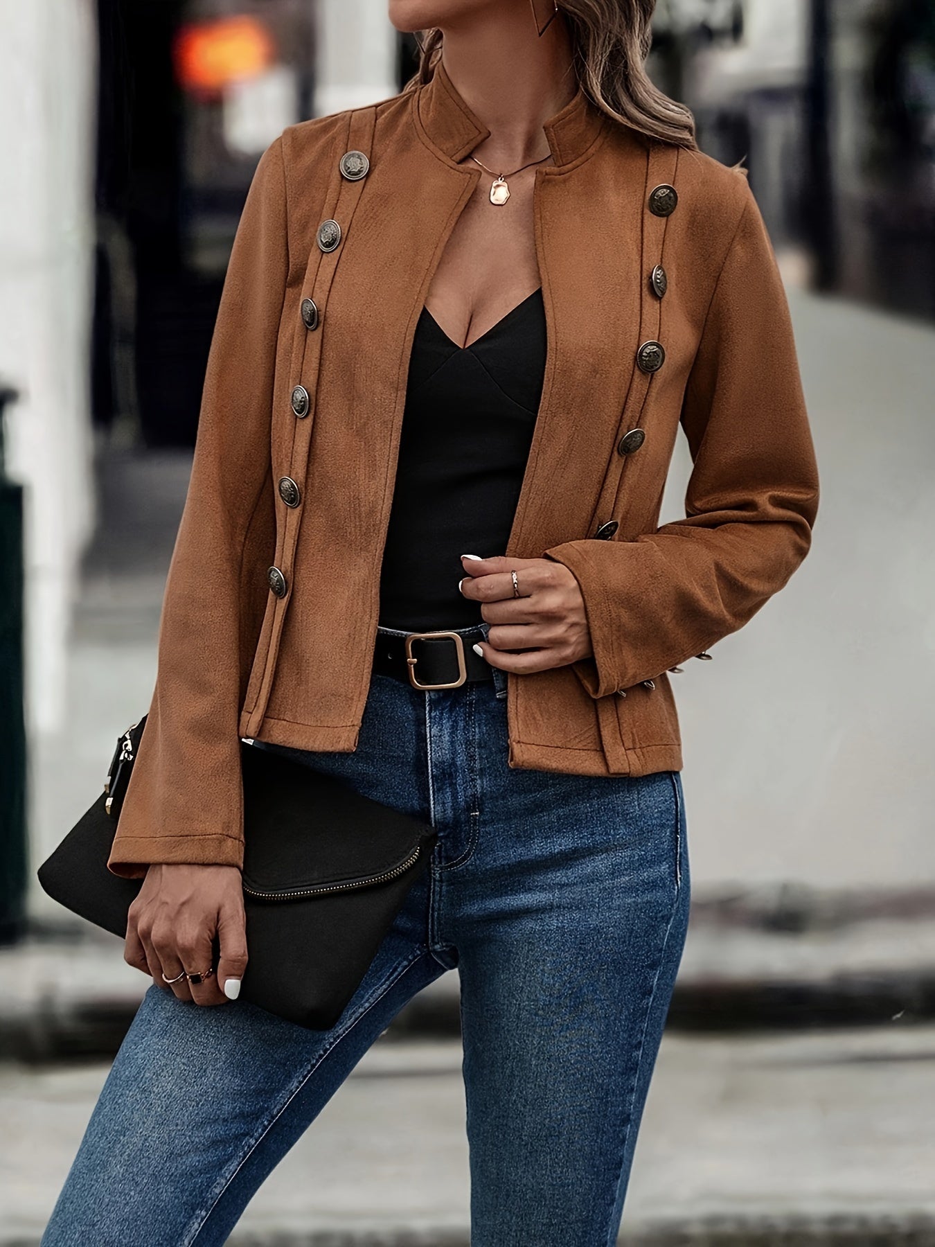 Women's double-breasted velvet retro jacket