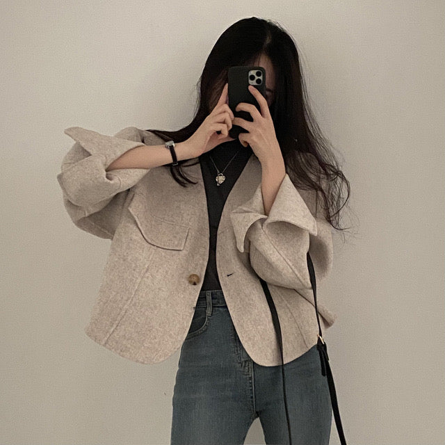 Women's vintage chic v-neck loose jacket