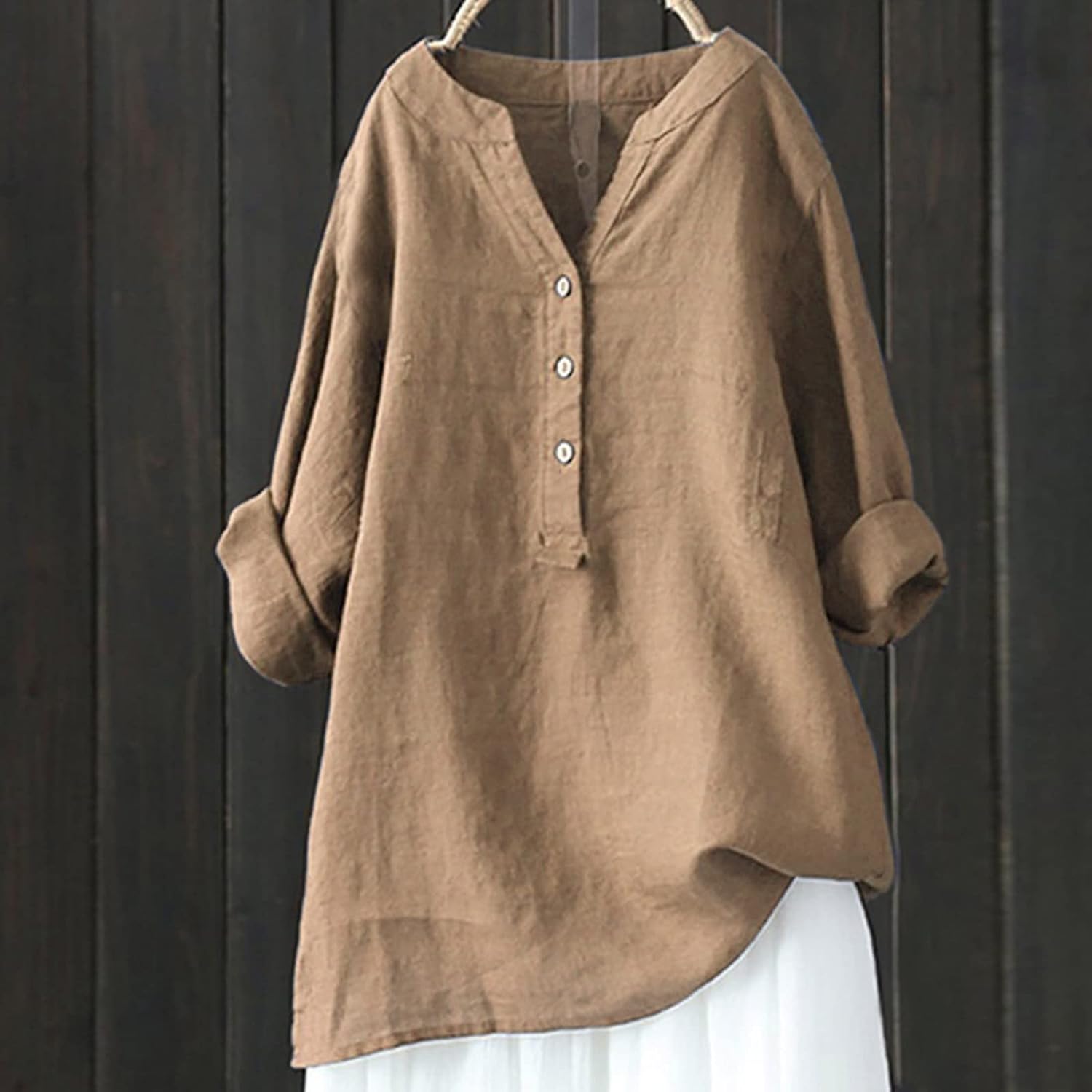 Loose Stand Collar Button Sleeve Shirt
