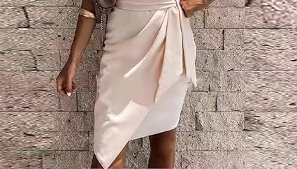 Women's One-Shoulder Dress - Satin Finish - Draped Waist Knot - Elegant Formal Wear