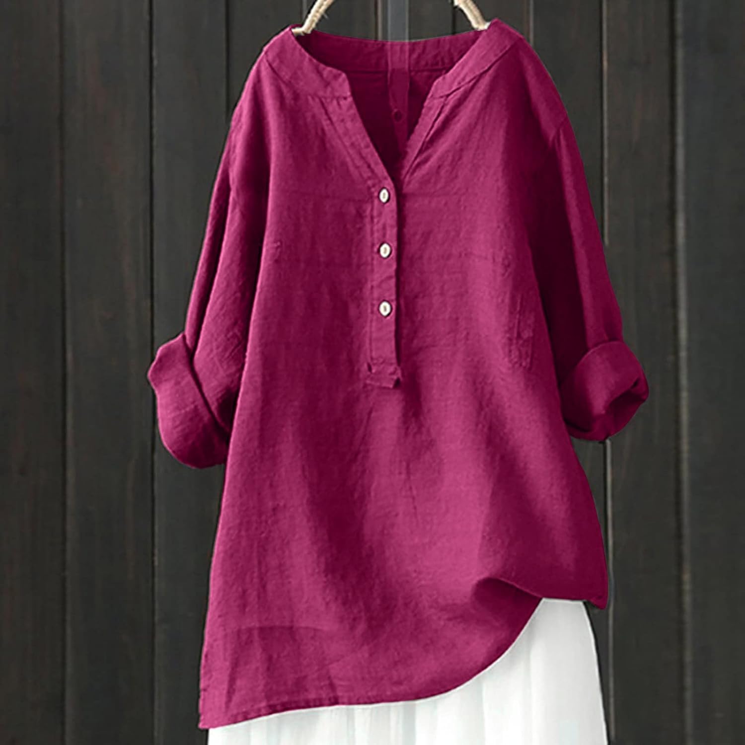Loose Stand Collar Button Sleeve Shirt