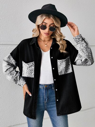Mina - leopard button up denim jacket