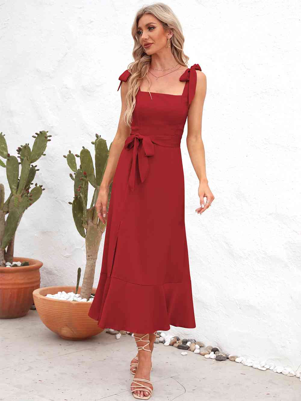 Tie Strap Flowy A-Line Midi Dress