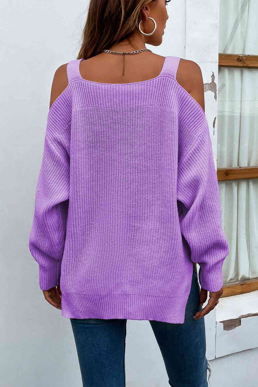 Women's ribbed cold shoulder long sleeve top