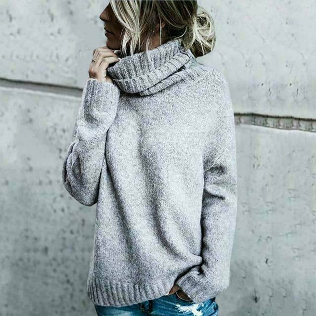 Women's high-neck long-sleeve knitted pullover sweater