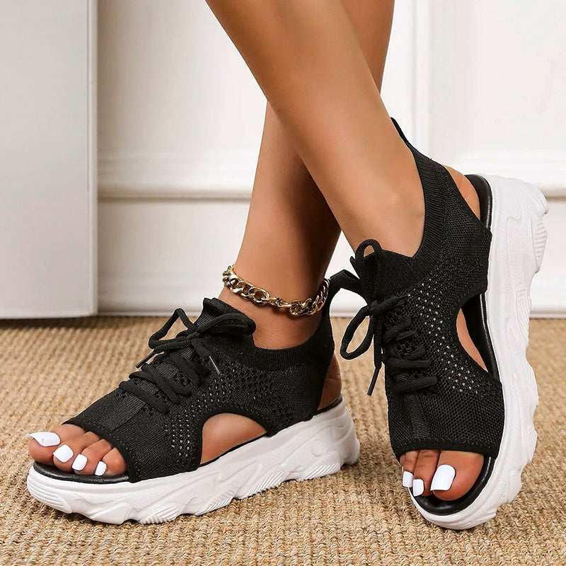 Breathable Knit Open-Toe Cushioned Sneakers