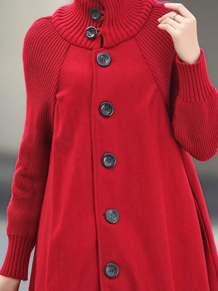 Women's mid-length high-neck button-down loose trench coat