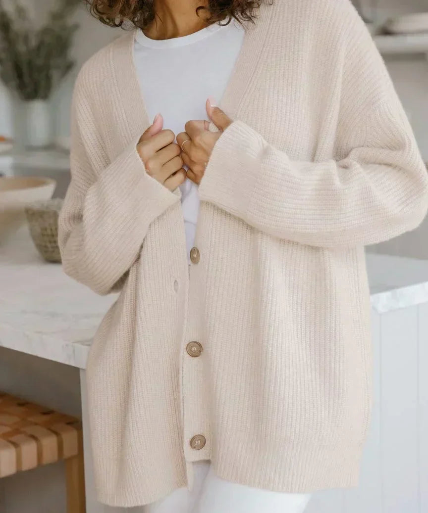 Women's thin knit button-down v-neck cardigan