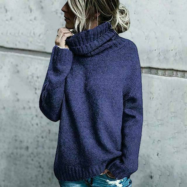Women's high-neck long-sleeve knitted pullover sweater