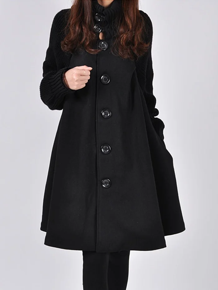 Women's mid-length high-neck button-down loose trench coat