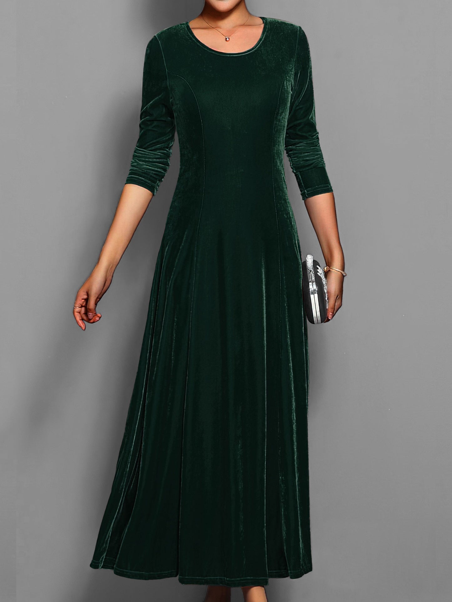 Round neck long sleeve maxi dress for women