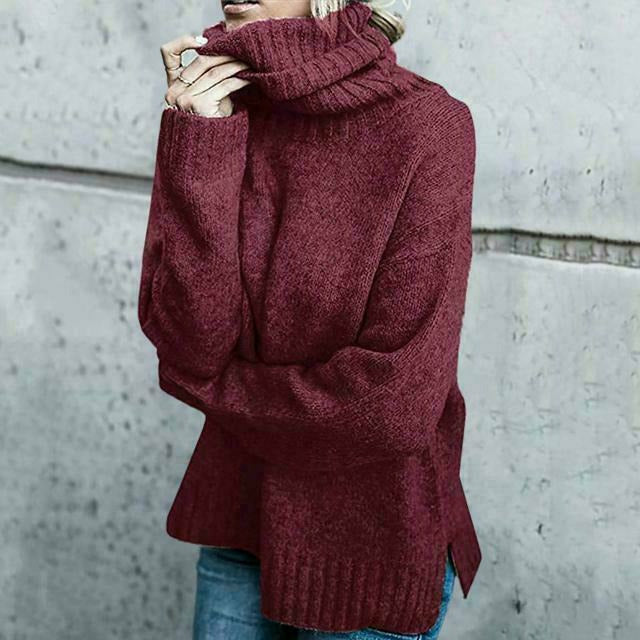 Women's high-neck long-sleeve knitted pullover sweater
