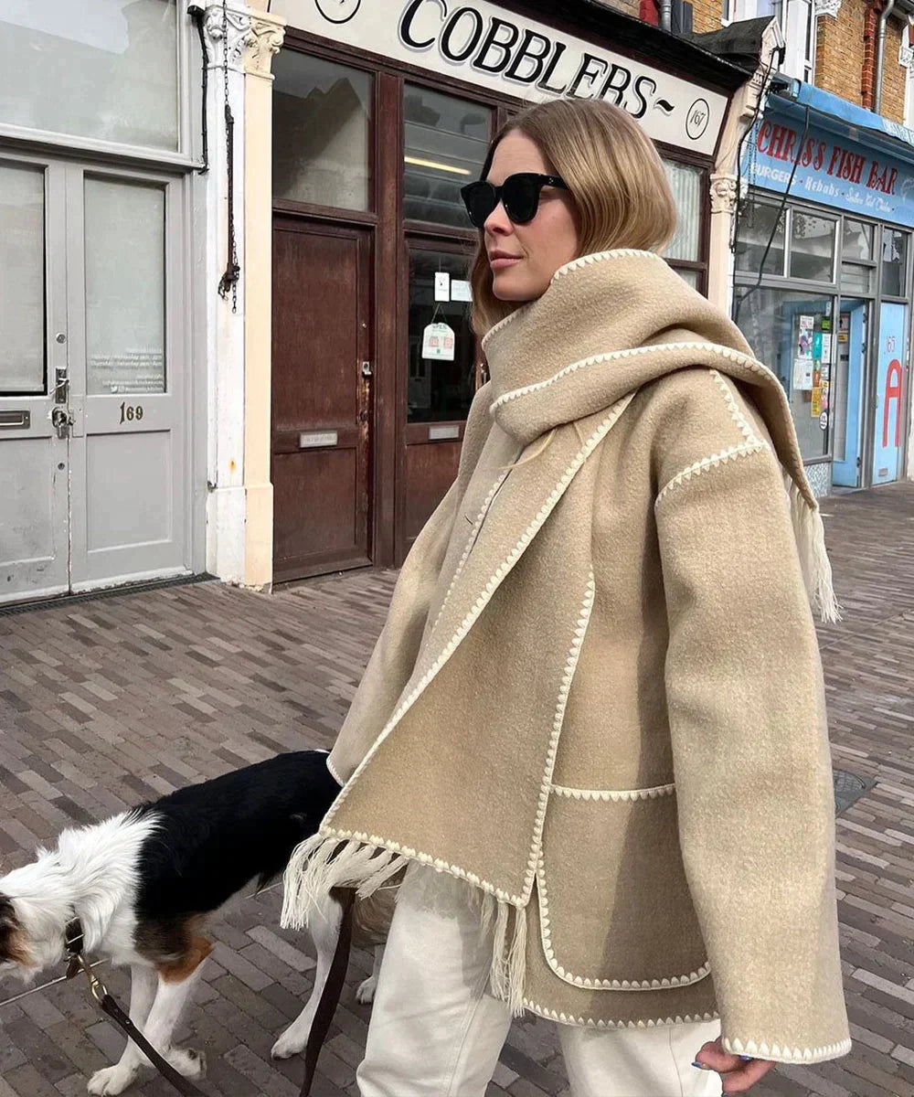 Women's coat with tassel scarf loose fit