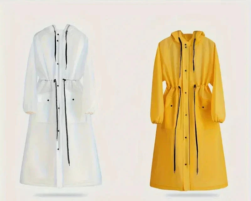 Hooded Long Raincoat With Pockets