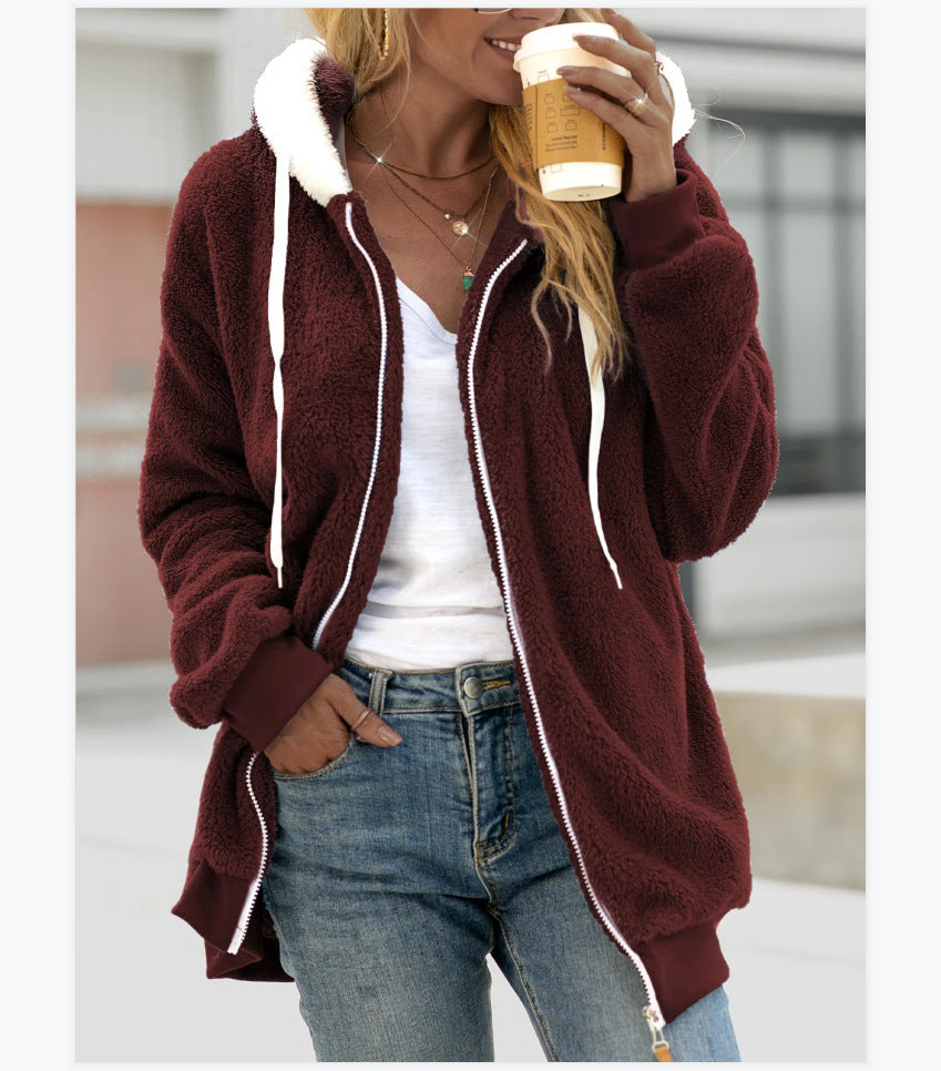 Women’s Sherpa Jacket - Hooded Zip-Up - Plush Fleece - Ribbed Hem - Casual Fit