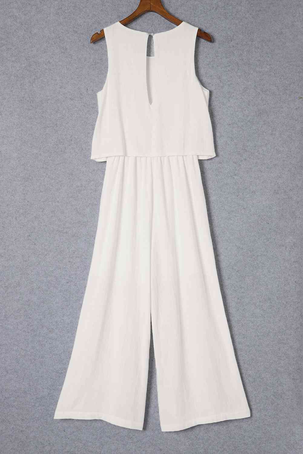 Women's Sleeveless Jumpsuit - Wide Leg - Relaxed Fit - Round Neck Flowy Design