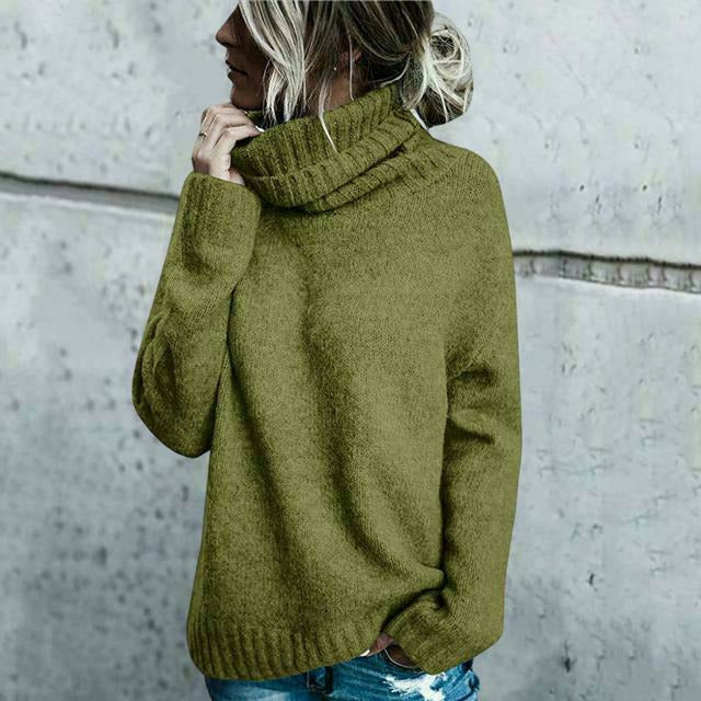 Women's high-neck long-sleeve knitted pullover sweater