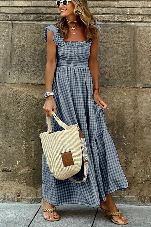 Stylish Checked Maxi Dress with Lightweight and Breathable Fabric