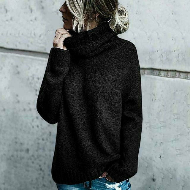Women's high-neck long-sleeve knitted pullover sweater