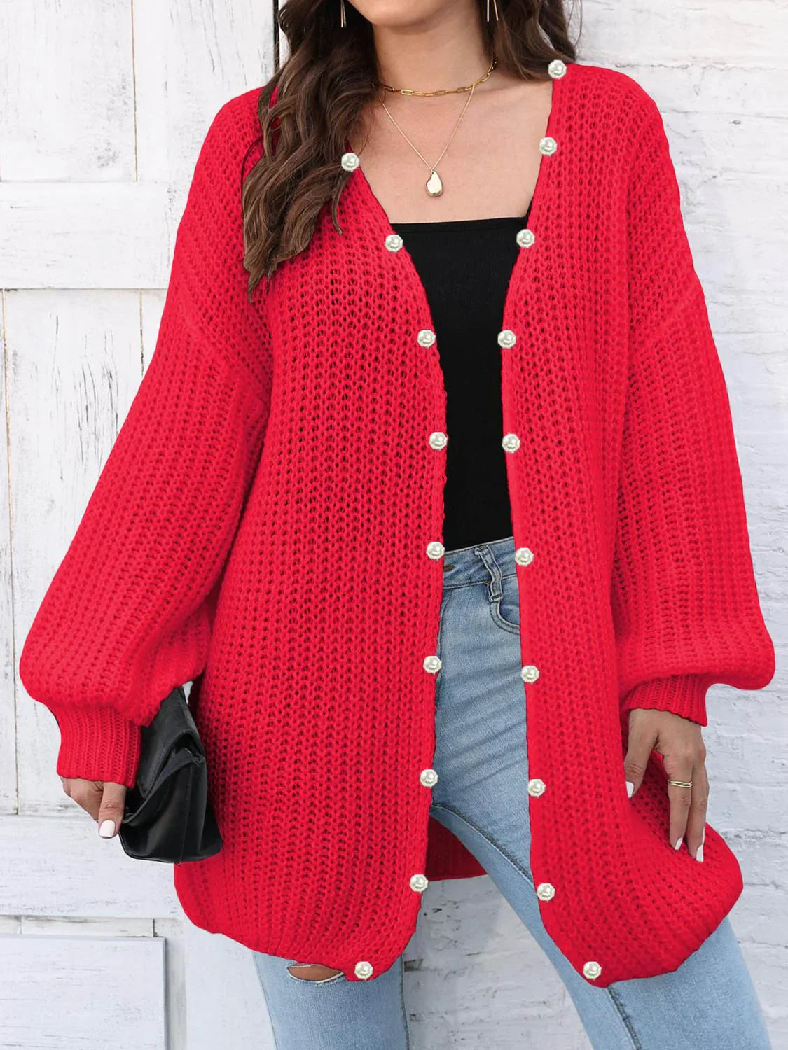 Stylish long cardigan for women with button closure