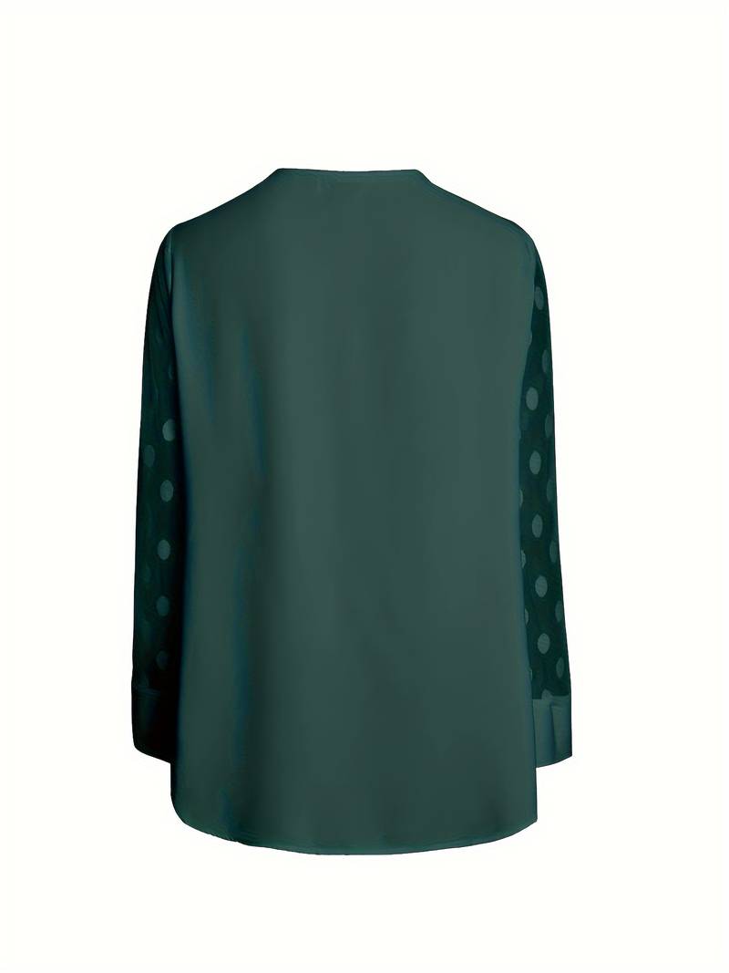 Women's Blouse - Sheer Polka Dot Sleeves - Round Neck - Relaxed Fit Stylish Wear