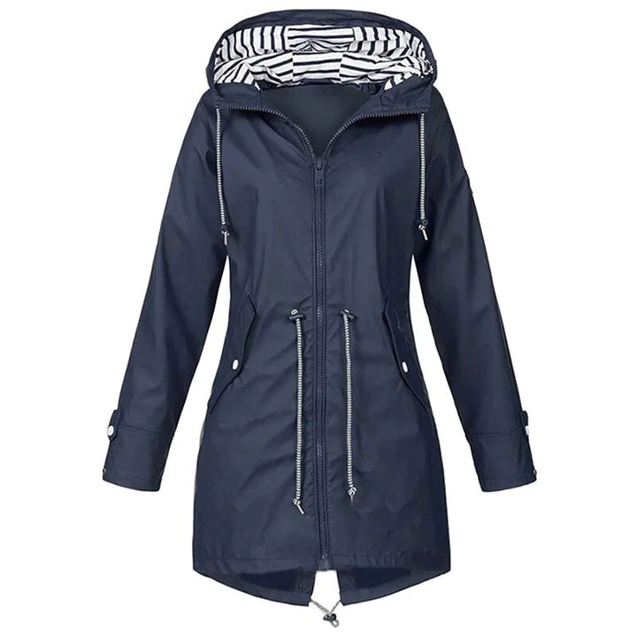 Women's large size striped hooded windbreaker jacket