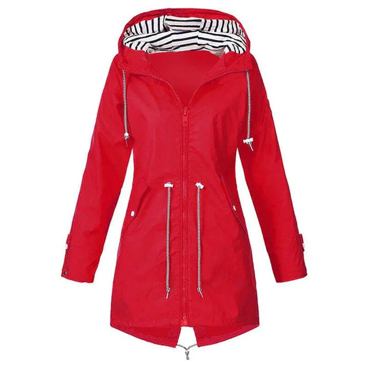 Women's large size striped hooded windbreaker jacket
