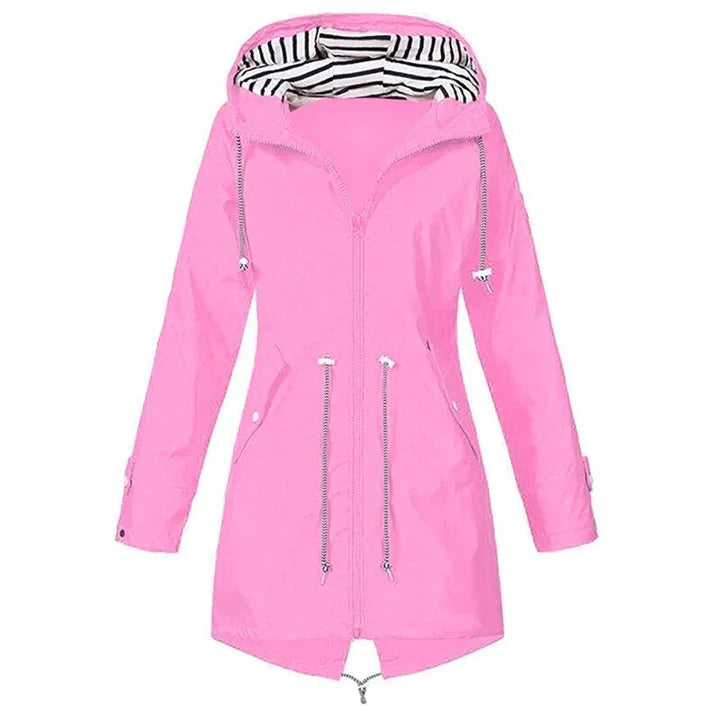 Women's large size striped hooded windbreaker jacket