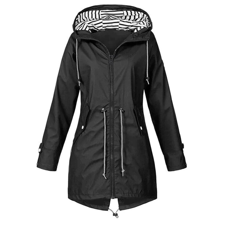 Women's large size striped hooded windbreaker jacket
