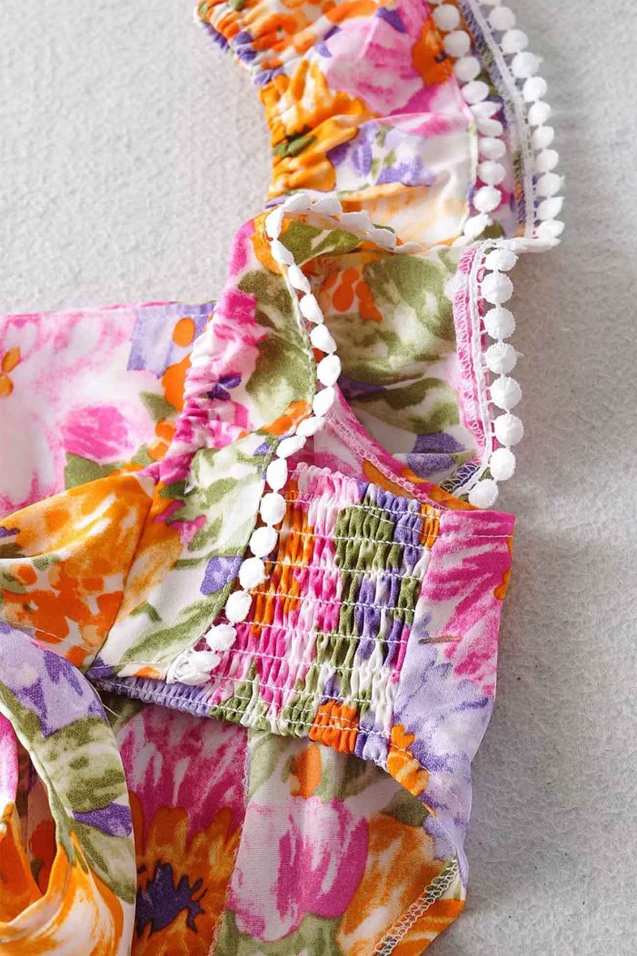 Women's Sundress - Floral Print - Square Neck - Ruffle Straps - Flared Skirt