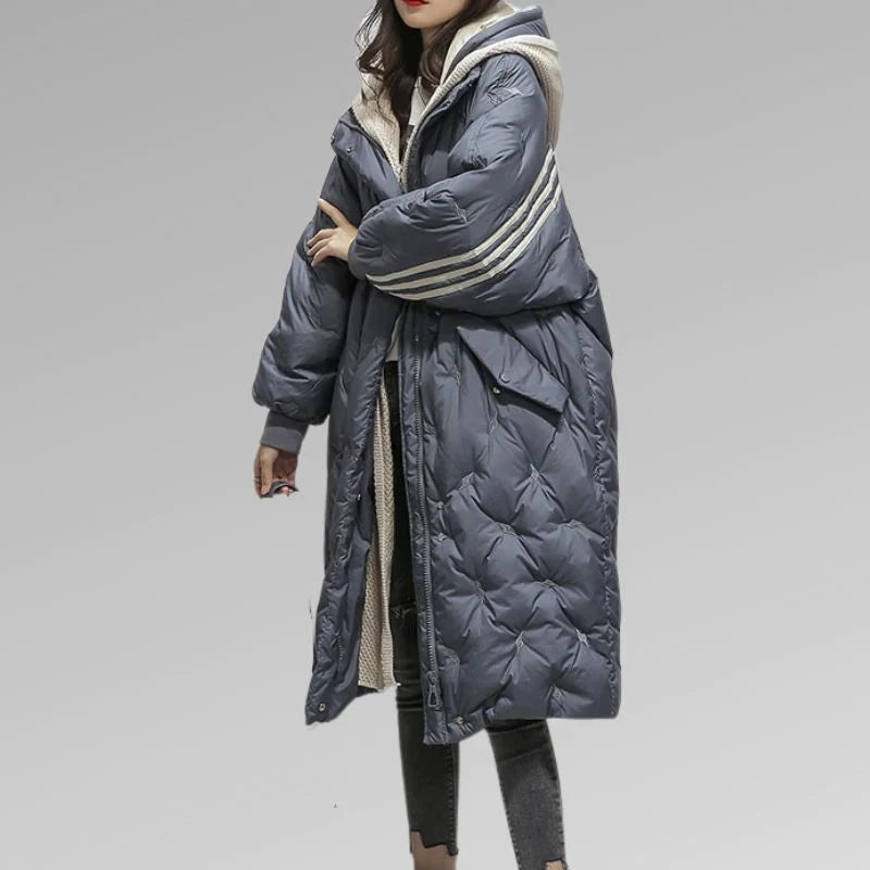Women's black hooded knee-length winter jacket