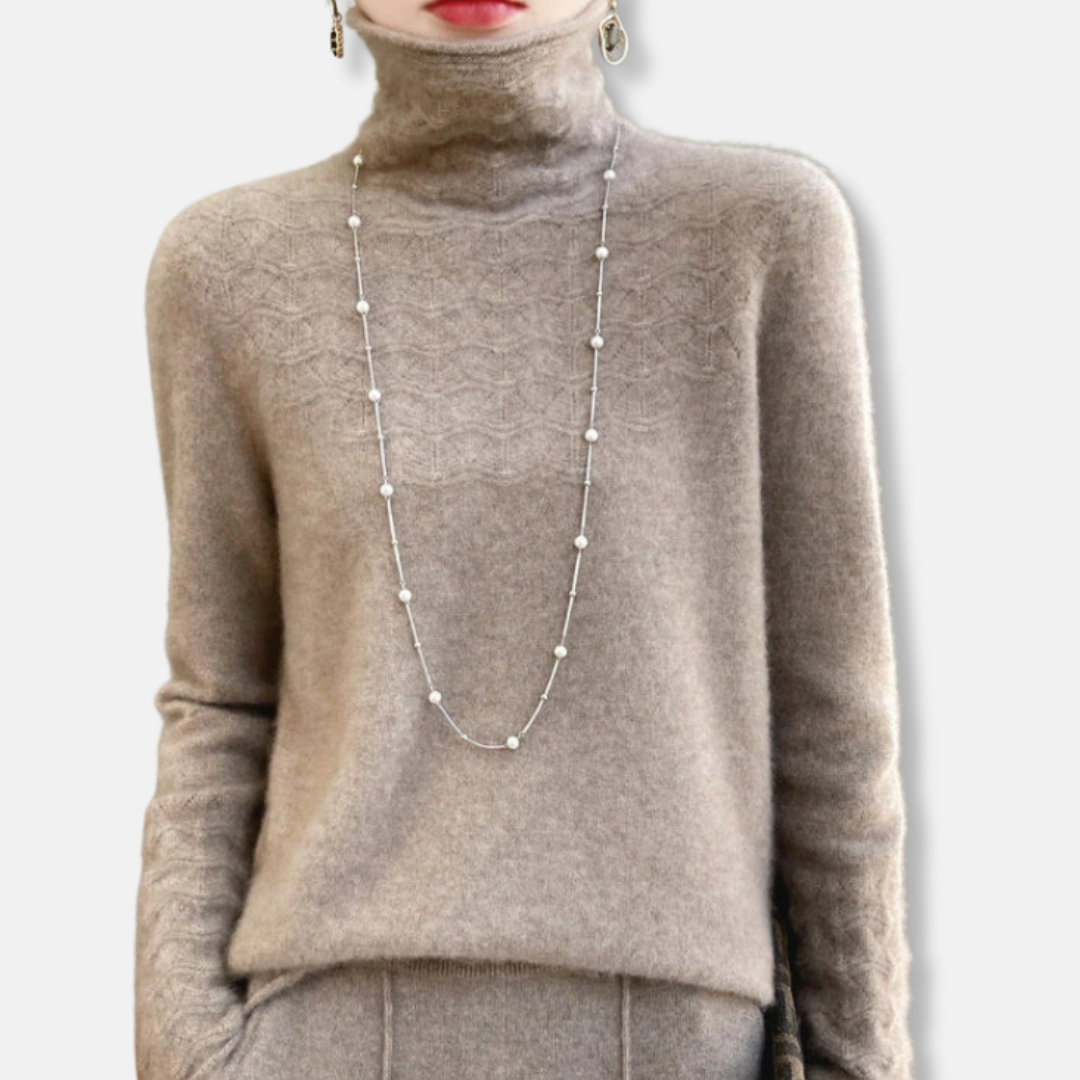 Amelia Slim Fit Turtleneck Sweater | Geometric Hollow Knit Sweater